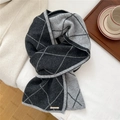 Close-up of diamond pattern knit wool scarf with premium metallic logo and soft texture - Stitched Argyle Gray (MX0309)