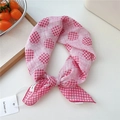 Pink and white checkered cotton linen scarf tied in a bow with a decorative metal basket - 1be-Woven Ball Pink / 55*55CM