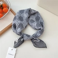 Polka dot and grid print cotton linen scarf for women in black and white finish - 3be-Woven Ball Black / 55*55CM