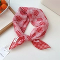 Breathable cotton linen red and white checkered neckerchief with polka dot patterns - 5be-Woven Ball Red / 55*55CM