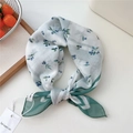 Cotton-linen small square scarf featuring realistic blueberry print and dark green border - 6be-Blueberry Green Frame / 55*55CM