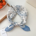 Blue and white floral cotton-linen square scarf with delicate daisy print knot styling - 7be-Small Blue Flower Blue Frame / 55*55CM
