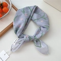 Light purple cotton linen scarf featuring pink tulip floral prints and brand tags - 9be-Zephyranthes Green Frame / 55*55CM