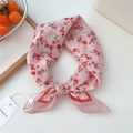 Pink floral cotton linen square scarf with red flower print and tied decorative knot - 10be-Red Torch Tree / 55*55CM