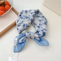 Blue floral cotton linen neckerchief with delicate flower patterns and blue border - 11be-Blue Torch Tree / 55*55CM