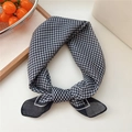 Black and white gingham cotton linen scarf styled with a knot on a clean background - Gingham Black