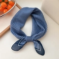 Blue and white checkered cotton linen scarf with elegant dark blue border finish - Gingham Navy Blue