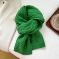 Detail of green cable-knit wool scarf showing 100% wool label and thick texture - 21*160cm / Green