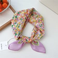 Floral cotton linen scarf in purple and yellow tones with be keen on tag detail - 14be-Color Block Purple / 55*55CM