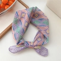 Chic geometric cotton linen square scarf in purple and mint green for women - Geometric Purple