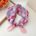 Pink and purple geometric diamond silk scarf tied in a stylish bow knot for women - Geometric Pink