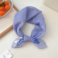 Light purple cotton-linen square scarf with white floral patterns and be keen on tag - 16be-White Floating Leaves Purple / 55*55CM