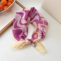 Tropical pattern cotton linen square scarf in purple and yellow with palm tree motifs - Tropical Yellow