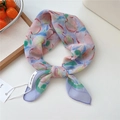 Lavender cotton linen scarf with floral fruit print and designer brand tags - 17be-Apple Purple Border / 55*55CM