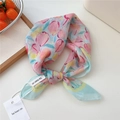 Breathable cotton linen scarf with peach print in light blue and yellow gradient - 18be-Apple Light Green Border / 55*55CM