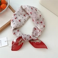 Floral cotton linen scarf in red and cream white with delicate ethnic woven details - 20be-Leaves Around Red Border / 55*55CM