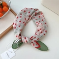 Floral cotton linen scarf with red flower pattern and green edge for women hair styling - 21be-Red Twig Green Frame / 55*55CM
