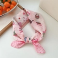 Pink cotton-linen scarf featuring cute strawberry and heart patterns in a knot style - Cat & Strawberry