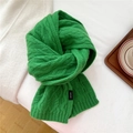 Detail showing high-quality 100% wool knit texture and material tag on green scarf - 21x160cm / Green