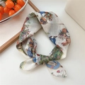 Elegant Peter Rabbit style cotton linen skinny scarf in cream with floral bunny print - Flower Rabbit