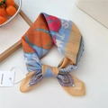 Colorful floral print cotton linen square scarf tied in a stylish knot - 23be-LOVE Floral Carpet Yellow Frame / 55*55CM