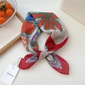 Floral cotton linen scarf in red and blue with retro patterns for hair or neck - 24be-LOVE Floral Carpet Red Frame / 55*55CM