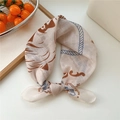 Beige cotton linen square scarf with vintage rope print and animal motifs for women - Cowgirl