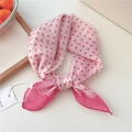 Pink polka dot and bow print small square scarf with white lace detail - Dot Bow Pink (1be)