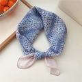 Chic leopard print cotton linen square neck scarf in dark blue and pink-brown - Speckled Blue