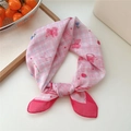 Pink plaid cotton linen neck scarf with cute cartoon bear and strawberry patterns - Love Bear Pink