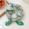 Light green cotton linen square scarf featuring colorful grid and hedgehog illustrations - 27be-Color Grid Hedgehog / 55*55CM