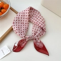 Pink polka dot and bow print small square scarf with white lace trim for women - Dot Bow Red (3be)