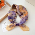 Elegant retro cotton linen scarf with purple and yellow architectural floral print - 28be-Camel Palace Yellow / 55*55CM