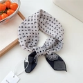 Polka dot silk scarf with bow pattern and lace edges in beige and navy blue - Dot Bow Black (4be)