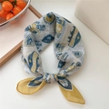 Linen cotton square scarf with navy and yellow vintage outdoor adventure prints - Wild Creek Yellow