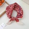 Breathable cotton linen square scarf with red floral print and brand tag on white base - 29be-Red Flower Imprint / 55*55CM