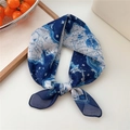 Navy blue and white square cotton linen scarf with vintage map print and soft texture - Map Navy