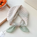 Polka dot silk scarf in light green and beige with delicate bow patterns and fine edges - Dot Bow Green (6be)