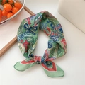 Green vintage varsity style cotton linen small square scarf with college crest patterns - College Green