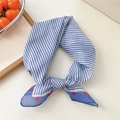 Polka dot silk scarf with blue and white stripes and red dots in a stylish knot - Corner Dot Fine Stripes Purple (7be)