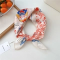 Retro linen-cotton scarf with beige background and colorful cartoon floral print - 32be-Flower Princess Beige / 55*55CM