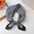 Classic black and white striped neckerchief with polka dot accents in knotted style - Corner Dot Fine Stripes Black (8be)