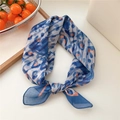 Blue cotton linen scarf with abstract dark patterns and orange accents - Abstract Blue