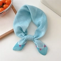 Blue and white striped silk scarf with pink polka dots and knot tie detail - Corner Dot Fine Stripes Cyan (9be)