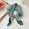 Dark green striped cotton linen neck scarf with red polka dots and brand label - Corner Dot Fine Stripes Green (10be)