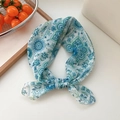 Blue and green paisley cotton linen square scarf styled as a versatile headband - Paisley Green