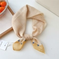 Polka dot silk scarf with yellow stripes and blue dots in a vintage square design - Corner Dot Fine Stripes Yellow (13be)