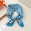 Blue and white striped silk scarf with orange polka dot details and brand tag - Corner Dot Fine Stripes Blue (14be)