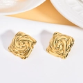 Detailed macro view of square gold earrings with intricate 3D spiral rose texture - Spiral Rose Square Style (EH043)