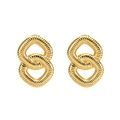 Vintage gold 304 stainless steel geometric stud earrings with irregular spiral texture - Spiral Textured Oval Intertwined Style (EH115)